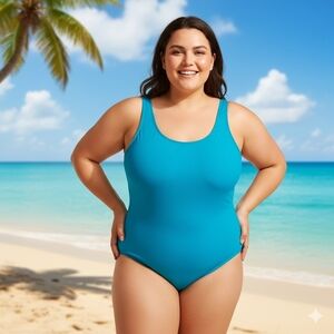 Lands' End Women's Size 26W Blue Scoop Neck Soft Cup Sporty One Piece Swimsuit